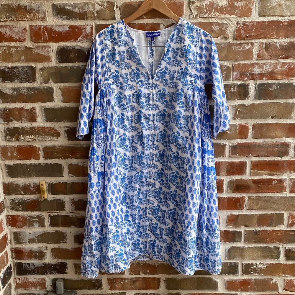 Blue Floral Cotton Tunic Dress by Rod Carter